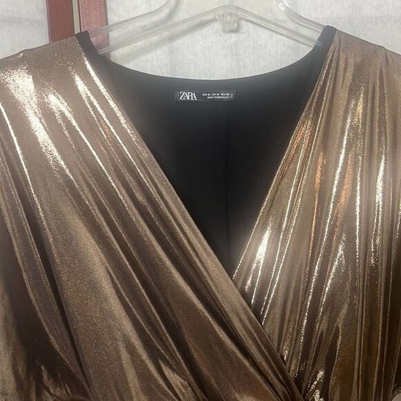 Zara Metallic Bronze Wrap Dress - Picture 4 of 9